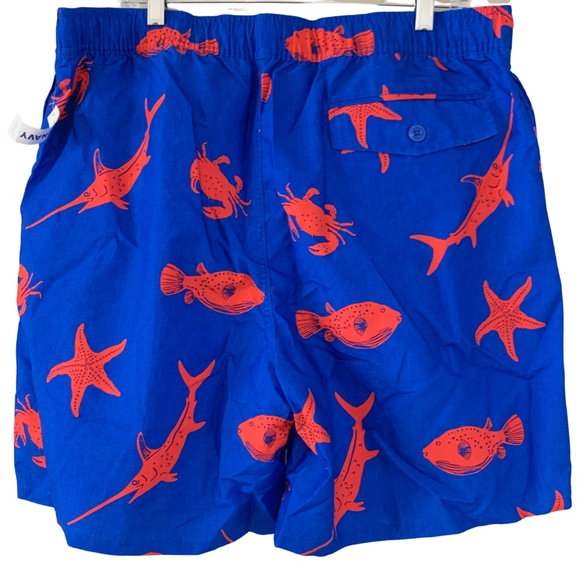 Old Navy Ocean Swim Trunks Size XL Tall 6" Pockets Blue Orange Fish Brief NWT - Picture 7 of 12